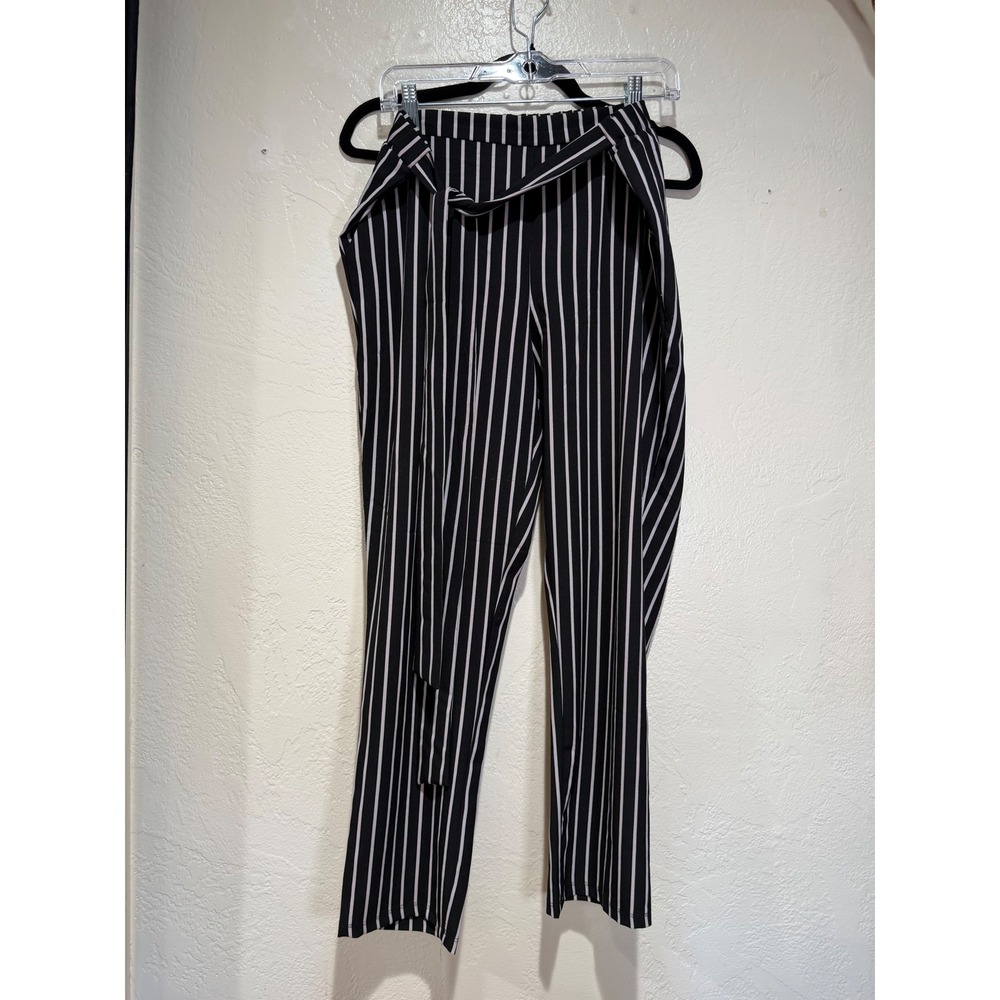 Mosaic & Co Womens XL Black White Striped Wide Leg Tie Waist Pants H1329